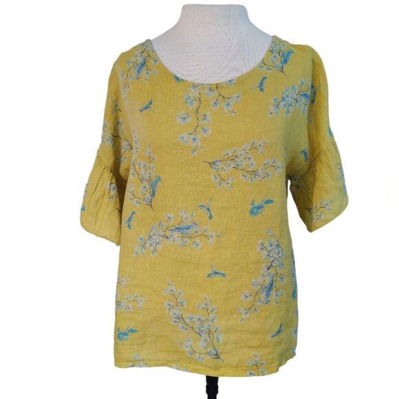 Bellambia Italian Linen Bird Ruffle Top - Picture 1 of 8
